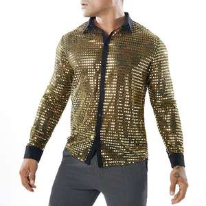 2023 Fashion <strong>Mens</strong> Sparkly Sequins Party Dance Shirts Retro <strong>70s</strong> Disco Nightclub Shirt Tops Single Breasted Performance <strong>Clothing</strong> - Product Image 4