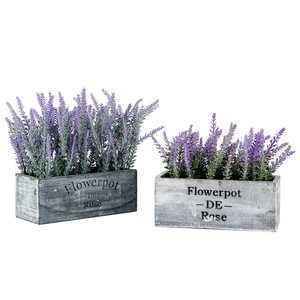 Pot de fleurs décoratif d'intérieur en bois avec lavande artificielle Wen Hope, ornement de bureau pour salon et bureau - Product Image 1