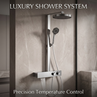 Système de douche thermostatique de luxe en laiton poli avec barre coulissante murale, jet de pluie, fonction pause, massage doux, pommeau unique en céramique pour hôtels et appartements