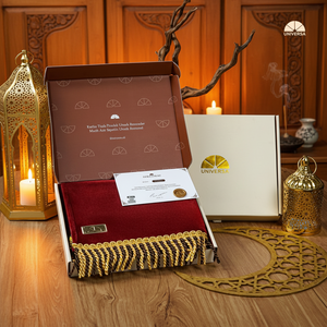 Maroon Muslim Prayer Mat Small Islamic Prayer Mat for Prostration with Faux Fur <b>Foam</b> and Gold Tassel - Product Image 6