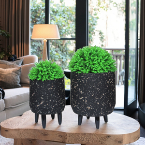 Planteur d'argile de fibre de Pot de <span class=keywords><strong>fleur</strong></span> quasi cylindrique de vente chaude avec les jambes <span class=keywords><strong>en</strong></span> <span class=keywords><strong>bois</strong></span> pour la maison vient dans les boîtes - Product Image 3