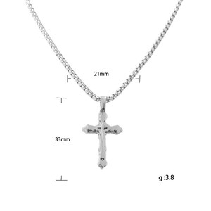 Collier avec pendentif croix en acier inoxydable pour homme, design géométrique, style punk rétro, chaîne de 3,0*60 cm incluse - Product Image 4