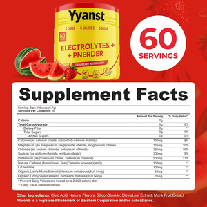 Poudre d'électrolytes fraise et pastèque sans sucre, 0 calorie, 60 portions, hydratation et soutien énergétique quotidien - Product Image 3