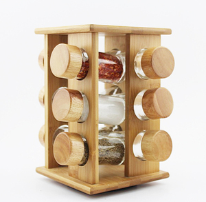 Étagère à épices rotative en bambou avec 12 bocaux - Product Image 1