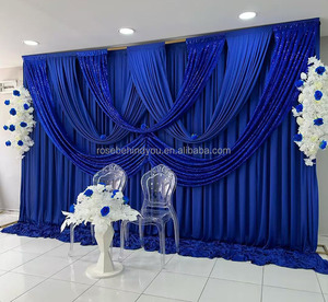 Rideau de fond de scène pour mariage, draperies de décoration de fête, rideau rose froissé avec franges à sequins - Product Image 2