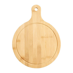 Tabla redonda de madera para pizza con asa para servir y cortar alimentos - Product Image 2