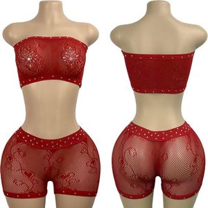 Ensemble de shorts sexy deux pièces pour femmes, tenue de soirée, vêtements de danse <span class=keywords><strong>exotique</strong></span>, haut tube en strass et shorts, lingerie sexy - Product Image 3