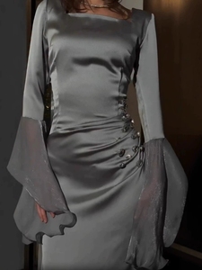 Vestido de patrón sólido relajado popular para reuniones de club de libros, reuniones de Amigos <span class=keywords><strong>y</strong></span> visitas a galerías de arte con citas de café - Product Image 5