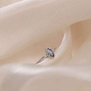 Anello di nozze 925 in argento Sterling rodiato acquamarina zirconio solitario - Product Image 4