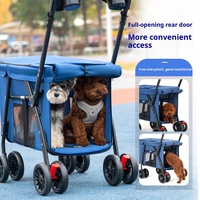 Poussette de courses pliable en acier au carbone, légère, imperméable, à 4 roues, tendance et élégante pour animaux de compagnie - Vente en gros