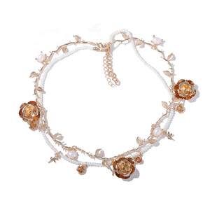 Collar apilable de rosas de perlas multicapa de lujo con Luz Retro para mujer - Product Image 1