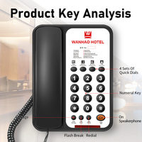 Téléphone fixe de bureau à numérotation rapide 1 touche avec façade en papier personnalisable et logo sur mesure, prix usine, pour chambre d'hôtel