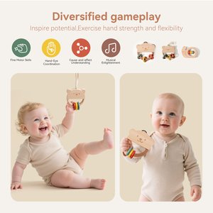 Nouvel ensemble <span class=keywords><strong>de</strong></span> hochets musicaux en bois pour nouveau-nés, jouet sensoriel Montessori en forme d'ours, avec cymbale, <span class=keywords><strong>escargot</strong></span>, perles roulantes et sangle <span class=keywords><strong>de</strong></span> suspension, en bois naturel - Product Image 4