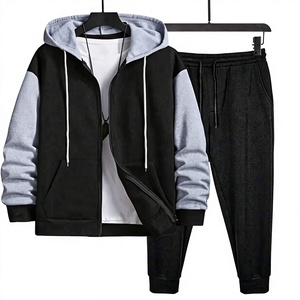 <b>Mens</b> <b>Black</b> and Grey Colorblock Zip-Up <b>Hoodie</b> and Joggers Tracksuit OEM ODM Wholesale Apparel - Product Image 2