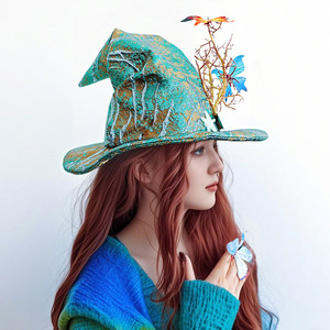 Sombrero de Bruja Mariposa Luling Yaoyao, Talla Única, Verde, Accesorio de Cosplay Mágico, Sombrero para Fiesta de Halloween, Estilo Retro Europeo Americano - Product Image 2