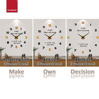 Horloge murale moderne en acrylique miroir quartz 3D doré et noir, sans cadre, silencieuse, grande taille, à piles, autocollante pour la décoration de cuisine
