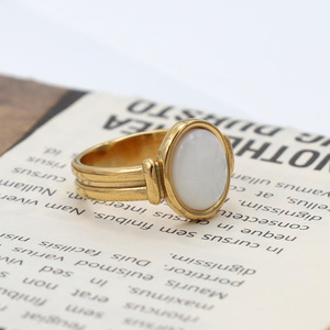 Women's Oval Shell <b>Ring</b> 18k Gold Plated <b>Titanium</b> Steel Bezel Setting Gift Jewelry - Product Image 4