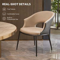 Chaise de salle à manger moderne bicolore, rembourrée, beige anthracite, dossier à découpe ovale, pieds en métal, pour hôtel et restaurant