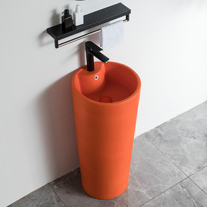 Ceramic Pedestal <b>Basin</b> <b>Round</b> One Piece Floor Standing Bathroom Sink Easy Cleaning - Product Image 1