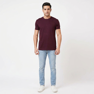 Camisetas de Algodón para Hombre, Corte Ajustado, Manga Corta, Transpirables, 100% Algodón, Color Granate - Product Image 1