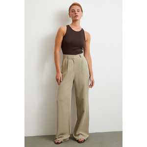 <b>Linen</b> <b>Palazzo</b> Trousers High Waist Wide Leg Gray Minimalist Breathable Women's <b>Pants</b> - Product Image 3