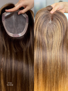 Toupet SHY all'Ingrosso, 100% Capelli Umani, 6*6 Mono Toupet, Colore Marrone con Ciocche Chiare, con Nodo Singolo per Donne - Product Image 2