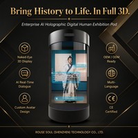 Kiosco Cilíndrico con Avatar Holográfico de IA de 75'' |   Pantalla Táctil LED con Figura Humana Virtual |   Recepción Inteligente para Bibliotecas de Museos