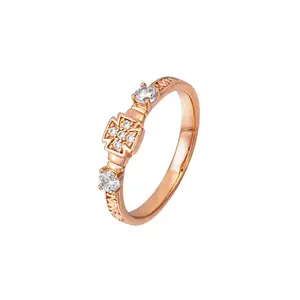 16535 Xuping jewelry light luxury style set with diamond cross religious series rose gold environmental protection copper ring