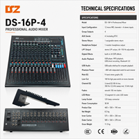Console de mixage audio professionnelle DSZ DS-16P-4 à 16 canaux avec entrées XLR, sorties USB, son stéréo