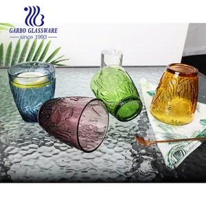 Vasos de cristal con forma de huevo, vasos de vidrio en relieve de la serie ocean, para agua, zumo, leche, café, 10,4 oz