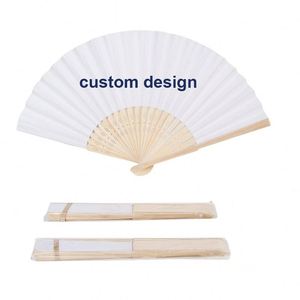 Éventail pliant classique en bambou fait main, blanc, pour la publicité traditionnelle, les mariages, les cadeaux d'affaires/souvenirs - Product Image 1