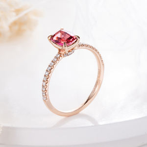 Schlichter Natürlicher Rosa Turmalin Modeschmuck Kissenförmiger Echter 18k Gold Diamantring Versprechen-Ehering für Damen Schmuck - Product Image 4