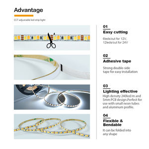 Tira de Luces LED Flexible SMD 2835 de 12V/24V CCT de Dos Colores, 240leds/m, Personalizable, de Alto Brillo para Decoración de Iluminación - Product Image 5