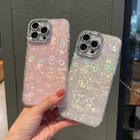 Étui de téléphone antichoc en TPU avec texture coquillage de luxe, style Ins, décor diamant et peinture UV pour 17 Pro Max 15 14 13 Pro