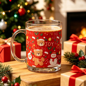 Tasses à café vintage en verre transparent avec motif de baies de houx dorées, élégantes tasses décoratives de Noël - Product Image 6