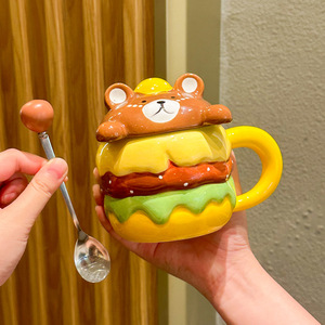 Mug Keramik <span class=keywords><strong>Burger</strong></span> Babi Lucu Dengan Tutup, Cangkir Air Motif Hati untuk Wanita, Hadiah Ulang Tahun Praktis untuk Anak Perempuan, Cangkir Hadiah Suvenir Sahabat Terbaik - Product Image 4