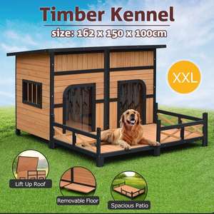 Jaulas para mascotas, portadores de madera maciza, casas impermeables para perros con puertas de <span class=keywords><strong>PVC</strong></span> y porche - Product Image 2