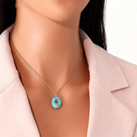 Collier Pendentif Ovale en Acier Inoxydable avec Pierre Naturelle, Plaqué Or, Chaîne de Clavicule Avancée, Zircon TGXL11465