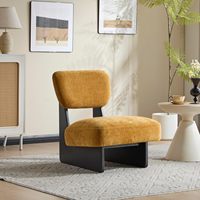 Ensemble de 2 chaises de loisirs modernes en cuir PU rembourrées sans accoudoirs, pieds en bois, siège rembourré jaune/gris pliable