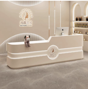 Modern <b>Simple</b> Wood Reception <b>Desk</b> for School Mall Beauty Salon Clothing Store Training Institution Hair Salon-White Adjustable - Product Image 2