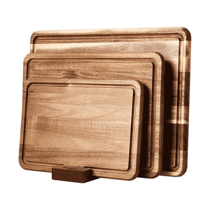 Juego de 3 tablas de cortar de madera rectangulares para cocina, tabla de cortar gruesa con ranura profunda para hielo, bloque de carnicero, madera de acacia Natural - Product Image 1