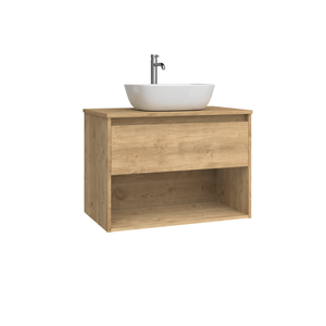 VENTO Blanco Brillante/ Roble Natural con Tapa Superior, Mueble para el Hogar de 80 cm, Sostenibilidad y Eficiencia, 1 Cajón + 1 Estante Abierto - Product Image 2