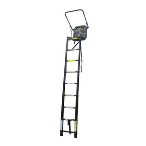 Échelle d'arbre de chasse en aluminium avec siège rembourré camouflage, barrière de sécurité, portable, pour la chasse au cerf en extérieur - Product Image 1