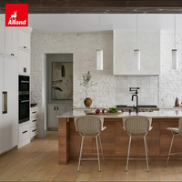 Ensemble complet de meubles haut de gamme pour projet de maisonnette en placage de bois, armoires de cuisine résidentielles luxueuses de style Shaker avec incrustations perlées