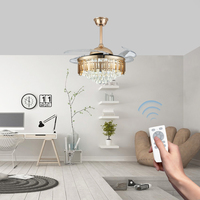 Lustre de plafond de luxe moderne avec charme traditionnel, ventilateur suspendu de luxe avec pales invisibles, 36 pouces, en cristal