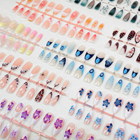 Meilleures ventes transfrontalières : Faux ongles courts en ABS, à couverture complète, avec strass scintillants, couleur unie, en forme de fleur, goutte d'eau ou amande, pur.