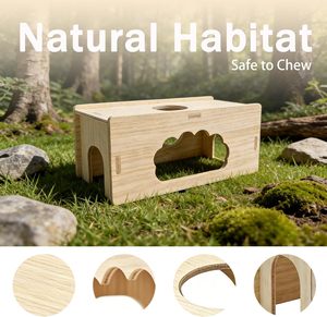 <span class=keywords><strong>Maison</strong></span> en bois pour hamster, tunnel, plateforme, décor, cachette, trou de ventilation, rampe en bois naturel pour hamsters nains, souris, gerbilles - Product Image 2