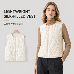 Silk <b>Cardigan</b> Warm Vest Waistcoat <b>Short</b> Slim Fit Crew Neck Sleeveless Jacket <b>Women's</b> Custom Logo Premium Soft Lightweight - Product Image 1