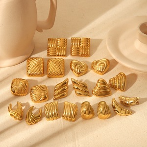 Wholesale No Fade <strong>Stainless</strong> <strong>Steel</strong> 18K PVD Geometric Chunky Statement Stud Earrings for Women Fashion <strong>Jewelry</strong> - Product Image 3