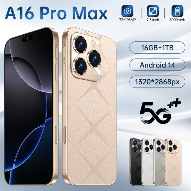 7.3 Inch 16 Pro Max Android Smartphone Deca Core 108MP 16GB RAM 8000mAh Battery 5G Dual SIM HD Display French/Spanish/English